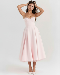 Ingrid | Damen Elegantes A-Linien Midi Kleid in Rosa