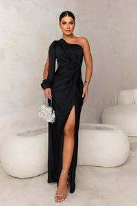 Ingrid | Damen Elegantes One-Shoulder Hochzeitsgast Kleid in Schwarz
