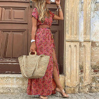 Isabella | Boho Maxikleid mit Paisley und Gürtel in Rosa