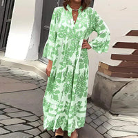 Isolde | Damen Blumenmuster Langarm Midi Kleid in Grün