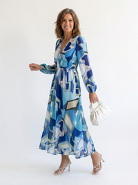 Isolde | Damen Blumenmuster Wickel Maxikleid in Blau
