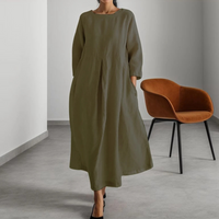 Wibke | Damen Rundhals 3/4-Arm Midikleid A-Linie in Grün