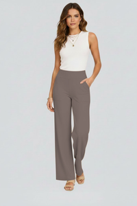 Isolde | Damen Wide-Leg Hose mit hohem Bund in Hellbraun