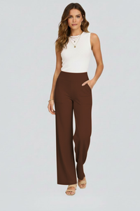 Isolde | Damen Wide-Leg Hose mit hohem Bund in Dunkelbraun