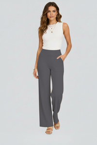 Isolde | Damen Wide-Leg Hose mit hohem Bund in Dunkelgrau