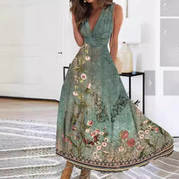 Jacqueline | Damen Ärmelloses Blumenkleid im A-Linien-Stil in Pfauenblau