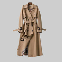 Helga | Damen Langer Doppelreihiger Trenchcoat Mit Gürtel in Beige