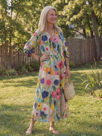 Josefine | Damen Blumen Maxikleid mit 3/4 Ärmeln in Mehrfarbig