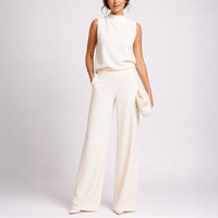 Josefine | Damen Ärmellos Mock Neck Weites Bein Jumpsuit in Weiß