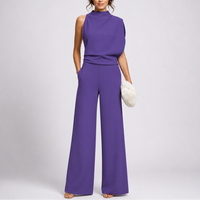 Josefine | Damen Ärmellos Mock Neck Weites Bein Jumpsuit in Lila
