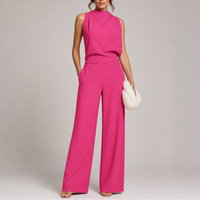 Josefine | Damen Ärmellos Mock Neck Weites Bein Jumpsuit in Rosa