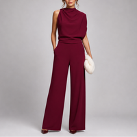Josefine | Damen Ärmellos Mock Neck Weites Bein Jumpsuit in Rot