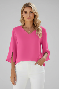 Josefine | Damen V-Ausschnitt 3/4 Arm Bluse in Rosa