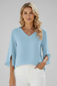 Josefine | Damen V-Ausschnitt 3/4 Arm Bluse in Blau