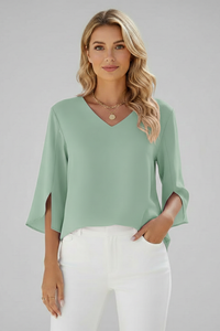 Josefine | Damen V-Ausschnitt 3/4 Arm Bluse in Grün