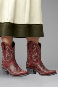 Eva | Damen Bestickte Blockabsatz Western-Stiefel in Rot