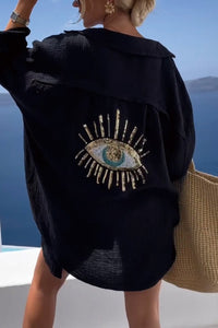 Oversize Baumwollhemd für Frauen | Lange Ärmel in Schwarz
