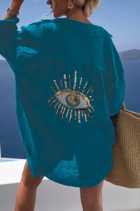 Oversize Baumwollhemd für Frauen | Lange Ärmel in Blau