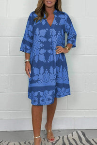 Niva | Glänzendes Frühlings-Midikleid in Blau und Marineblau