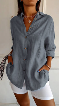 Irma - Damen Hemdbluse mit Knopfleiste und Lockerem Schnitt in Grau