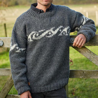 HERREN-RUNDHALS-STRICKPULLOVER -JACQUARD in Grau