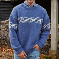 HERREN-RUNDHALS-STRICKPULLOVER -JACQUARD in Blau