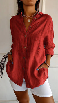 Irma - Damen Hemdbluse mit Knopfleiste und Lockerem Schnitt in Rot