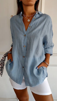 Elegante leichte Bluse für Frauen | Lange Ärmel in Blau