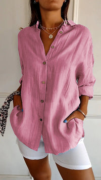 Irma - Damen Hemdbluse mit Knopfleiste und Lockerem Schnitt in Rosa