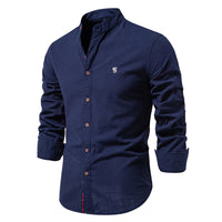 Julian | Herren Stehkragenhemd Langarm Slim Fit in Marineblau