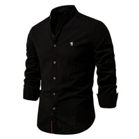 Julian | Herren Stehkragenhemd Langarm Slim Fit in Schwarz