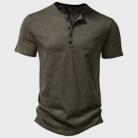 Jumas | Herren lässiges Henley Kurzarm Freizeitshirt in Army Grün