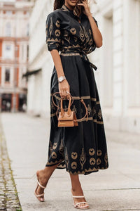 Kassandra | Damen Boho Ethno Midikleid Langarm in Schwarz