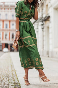 Kassandra | Damen Boho Ethno Midikleid Langarm in Grün