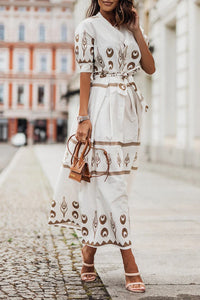 Kassandra | Damen Boho Ethno Midikleid Langarm in Weiß