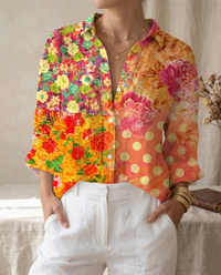 Katrin | Damen Bluse mit tropischem Print in Orange Rosa Druck