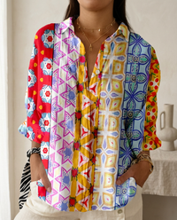 Katrin | Damen Bluse mit tropischem Print in Farbblock