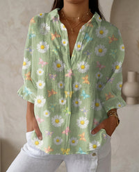 Katrin | Damen Bluse mit tropischem Print in Grünes Gänseblümchen