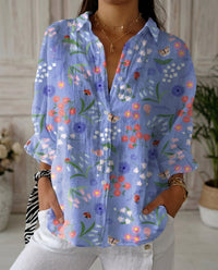 Katrin | Damen Bluse mit tropischem Print in Lavendel Blütenmuster