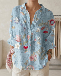 Katrin | Damen Bluse mit tropischem Print in Hellblau Blumen