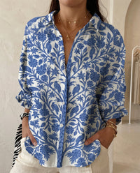 Katrin | Damen Bluse mit tropischem Print in Blau Blumig