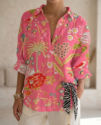 Katrin | Damen Bluse mit tropischem Print in Rosa Garten