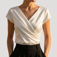 Kirsa | Damen Wickelbluse mit Wickelausschnitt Kurzarm in Weiß