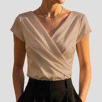 Kirsa | Damen Wickelbluse mit Wickelausschnitt Kurzarm in Khaki