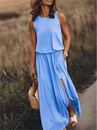 Klara | Damen Ärmelloses Rundhals Maxikleid in Blau