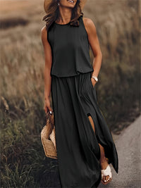 Klara | Damen Ärmelloses Rundhals Maxikleid in Schwarz