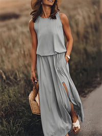 Klara | Damen Ärmelloses Rundhals Maxikleid in Grau