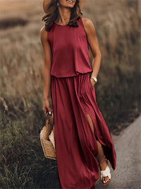 Klara | Damen Ärmelloses Rundhals Maxikleid in Rot