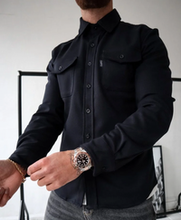 Konstantin | Herren Langarm Freizeithemd in Schwarz