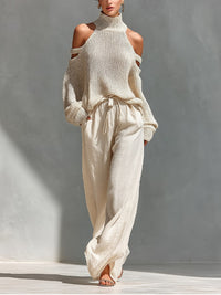 Konstanze | Damen Strickpullover Cut-Out-Schulter Zweiteiler in Beige